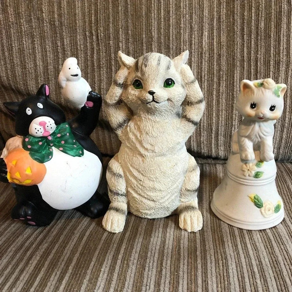 Vintage 3 Pieces Lot Of Cute Kitty Cat Decor Figurines Status - Picture 1 of 3